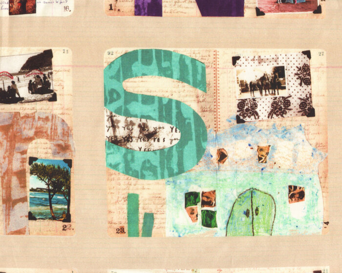 1,40-m-Panel Patchworkstoff ALPHABET, Buchstaben-Collage, natur-beige
