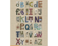 1,40-m-Panel Patchworkstoff ALPHABET, Buchstaben-Collage, natur-beige