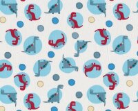 Patchworkstoff DINO, Dinosaurier-Kreise, hellblau-dunkelrot