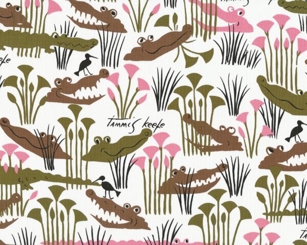 Patchworkstoff "Later Alligator" mit Krokodilen, hellbraun-rosa-olive