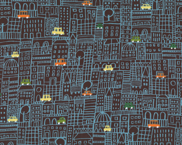 Patchworkstoff "Honk Honk", Stadt bei Nacht mit Autos, dunkelbraun