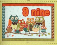60-cm-Rapport Patchworkstoff OWL WONDERFUL, Zahlenlernen mit Eulen, Stoffbuch-Panel, helles apfelgrün-orange