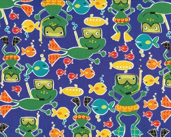 Patchworkstoff SCUBA DOO, lustige Frösche baden, Michael Miller