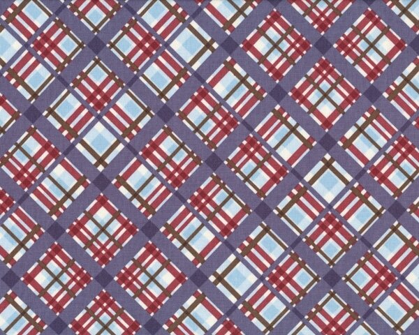 Patchworkstoff "Wanna be a Cowboy" mit Karo-Rauten, taubenblau-weinrot