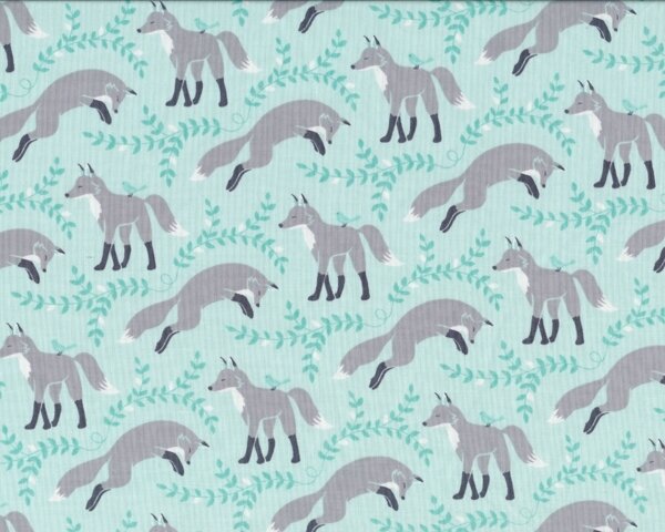 Patchworkstoff LES AMIS, Füchse, helles mintgrün-grau