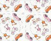 Patchworkstoff "Now Were Goin Places" mit Autos und Mopeds, rosa-orange-weiß
