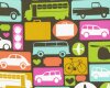 Patchworkstoff "Fun" mit Autos, Ampeln und Koffern, aprikot-pink-hellgrün