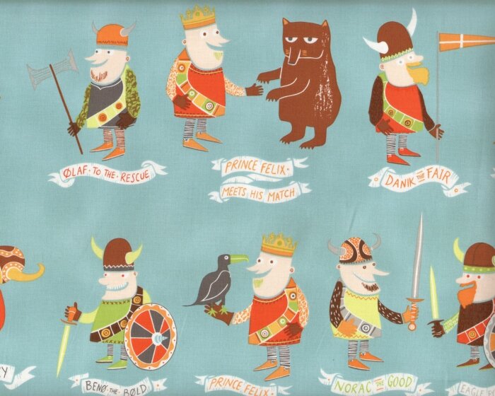 Patchworkstoff THE VIKINGS, Wikinger, gedecktes türkis-braun