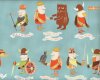 Patchworkstoff THE VIKINGS, Wikinger, gedecktes türkis-braun