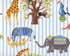 Patchworkstoff "Zoologie" mit Elefant, Giraffe, Tiger und co., hellbraun-orange-hellblau-weiß