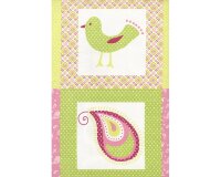 90-cm-Rapport Patchworkstoff "Karma Baby", gemusterte Rahmen mit Elefanten und Vögeln, hellgrün-rosa