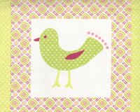 90-cm-Rapport Patchworkstoff "Karma Baby", gemusterte Rahmen mit Elefanten und Vögeln, hellgrün-rosa