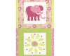 90-cm-Rapport Patchworkstoff "Karma Baby", gemusterte Rahmen mit Elefanten und Vögeln, hellgrün-rosa