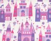 Patchworkstoff "Princess Castles" mit bunt gemusterten Schlössern, helllila-rosa-weiß