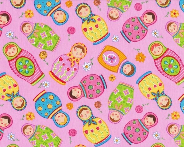 Patchworkstoff "Holzpuppe" mit Matrjoschkas, rosa-pink
