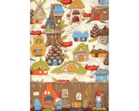 Patchworkstoff GNOM AVENUE, Zwergen-Welt, braun-senfgelb-rot