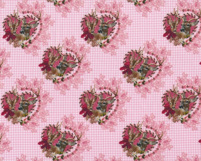 Feiner Baumwoll-Satin SEEFELD DREAM, Hirsch-Medaillons, rosa