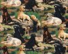 Patchworkstoff BEST IN BREED, Hunde am Bach mit Ente, grün-schwarz-hellbeige