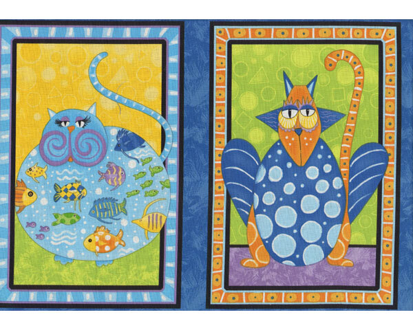 65-cm-Rapport Patchworkserie "The Cats Meow" mit lustigen Katzenpaneelen, blau-maigrün