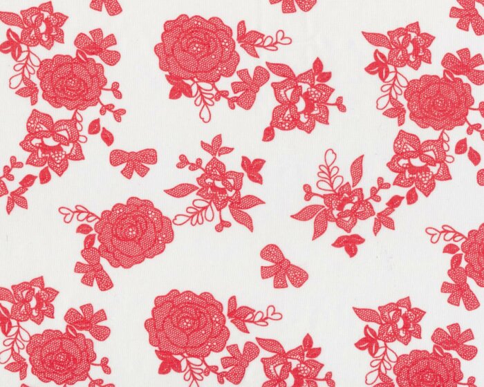 Englischer Seiden-Baumwoll-Batist, Mousseline REESE, Rosen, rot-weiß