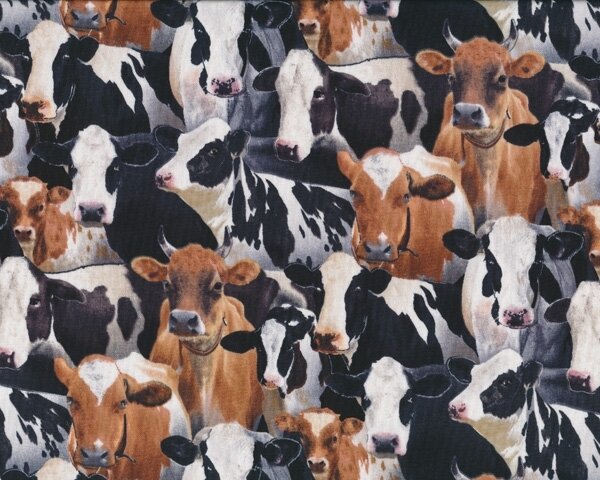 Patchworkstoff FARM ANIMALS, Rinder, braun-schwarz