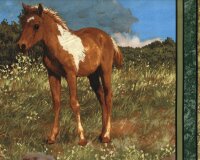 90-cm-Rapport Patchworkstoff CAMDEN YARD, Wildpferde, braun-dunkelgrün