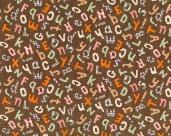 Patchworkstoff GINGHAM ABCs, Buchstaben, braun-orange