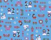 Griffige Patchwork-Baumwolle "Prinz und Prinzessin" mit Märchenelementen: Schloß, Tulpen, Kutsche, kräftiges hellblau