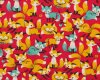 Griffiger Patchwork-Baumwollstoff PETITE RENARD, niedliche Fuchskinder, pastellrot-maisgelb
