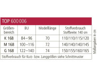 Zwischenmass Schnittmuster ASYMMETRISCHES TOP, 168 K (Kleiner Umfang)