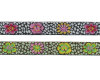 Webband GUINEA FLOWER, Blumen auf Tupfen-Grund, 22 mm breit, 2 Farben, rosa-schwarz