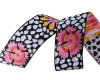 Webband GUINEA FLOWER, Blumen auf Tupfen-Grund, 22 mm breit, 2 Farben, rosa-schwarz