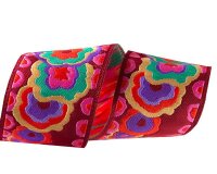 Webband FLORAL KITE, Comic-Blüten, 38 mm breit, 2 Farben, schwarz-rosa