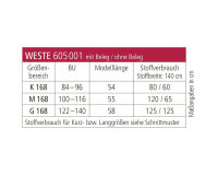 Zwischenmass Schnittmuster WESTE MIT FLÜGELÄRMELCHEN, 168 M (Mittlerer Umfang)