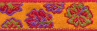 Satinband MARGAUX, Blüten, gewebt orange-lila