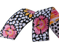 Webband GUINEA FLOWER, Blumen auf Tupfen-Grund, 22 mm breit, 2 Farben, maigrün-braun