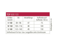 Zwischenmass Schnittmuster TOP MIT TULPENKRAGEN, 168 K (Kleiner Umfang)
