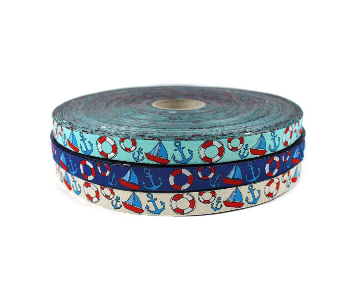 Webband MARINE FEELING, Strand-Utensilien, 15 mm breit, 4 Farben, blau