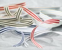 Ripsband PETIT GRAIN, Streifen, 10 mm breit weiß-grau