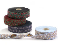 Jacquardband KLEINE HECKENROSE, 2,5 cm breit, 11 Farbvarianten, creme-pastellrosa