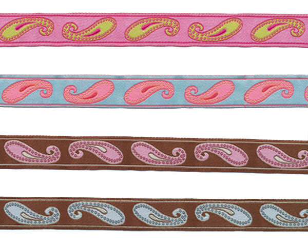Webband PAISLEY, Paisley-Ornamente, 16 mm breit, 4 Farben, braun-rosa