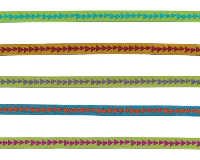 Webband GEZACKTES, Dreieckstreifen, 10 mm breit, 5 Farben hellgrün-türkis