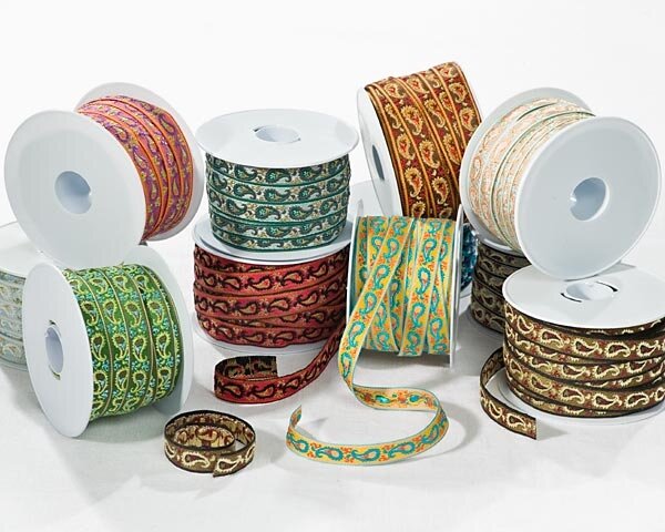Jacquardband PASCALE, Paisleys, 15 mm breit, 11 Farben, orange-lila