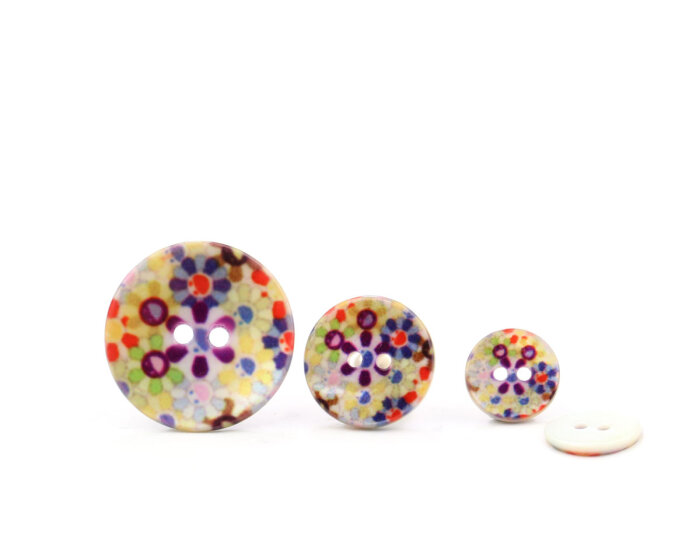 Perlmuttknopf SOMMERWIESE, kunstvolle Blüten, Union Knopf 25 mm