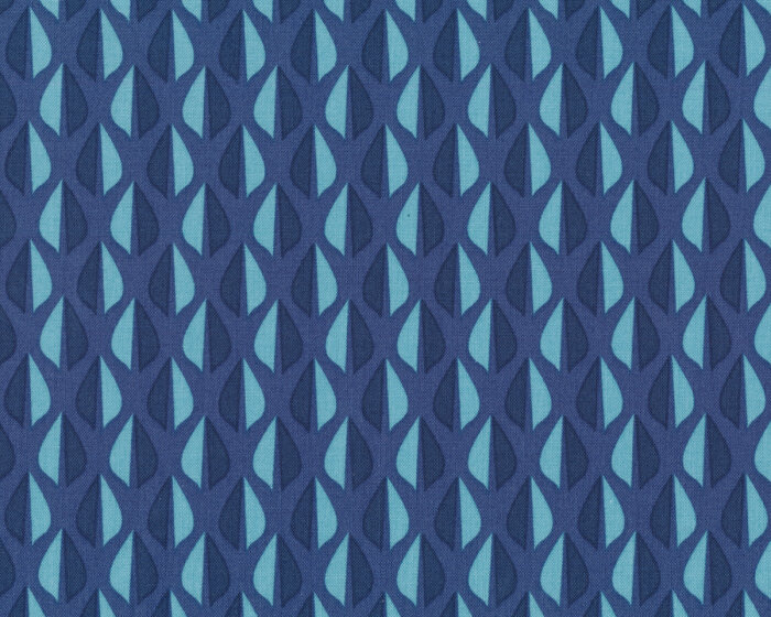 Baumwollstoff HAPPY FLOWER, Retro-Blätter, jeansblau-himmelblau