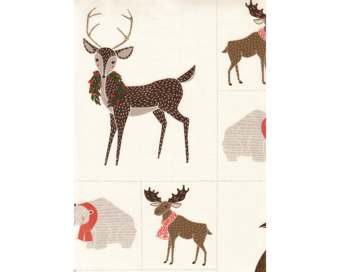 90-cm-Rapport Patchworkstoff MERRILY, Weihnachtstiere, wollweiß-schlammbraun, Moda Fabrics