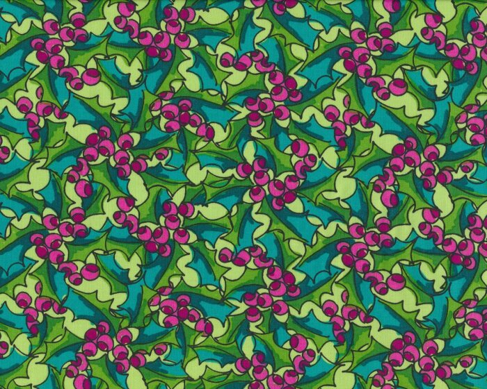 Patchworkstoff MERRY LITTLE CHRISTMAS, Comic-Ilex, grasgrün-petrol