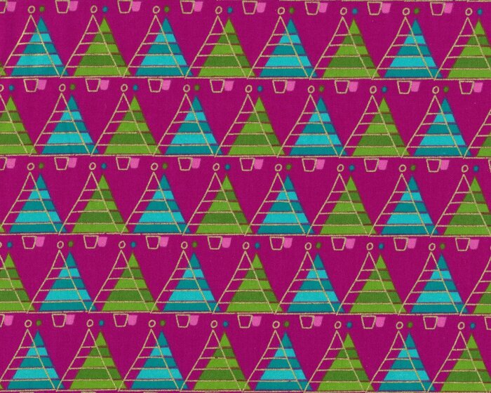 Metallic-Patchworkstoff MERRY LITTLE CHRISTMAS, Tannenbaum-Reihen, fuchsia-grasgrün