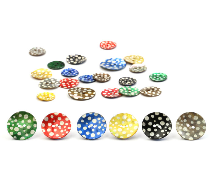 Perlmutt-Knopf SPECKLED PEARL mit Punkten, Union Knopf grün 15 mm