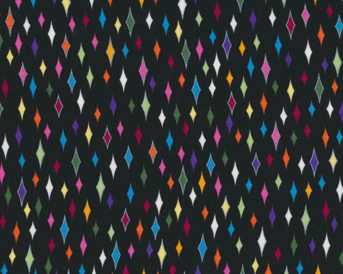 Patchworkstoff BLACK, WHITE & BRIGHT, Rauten, schwarz-silber metallic